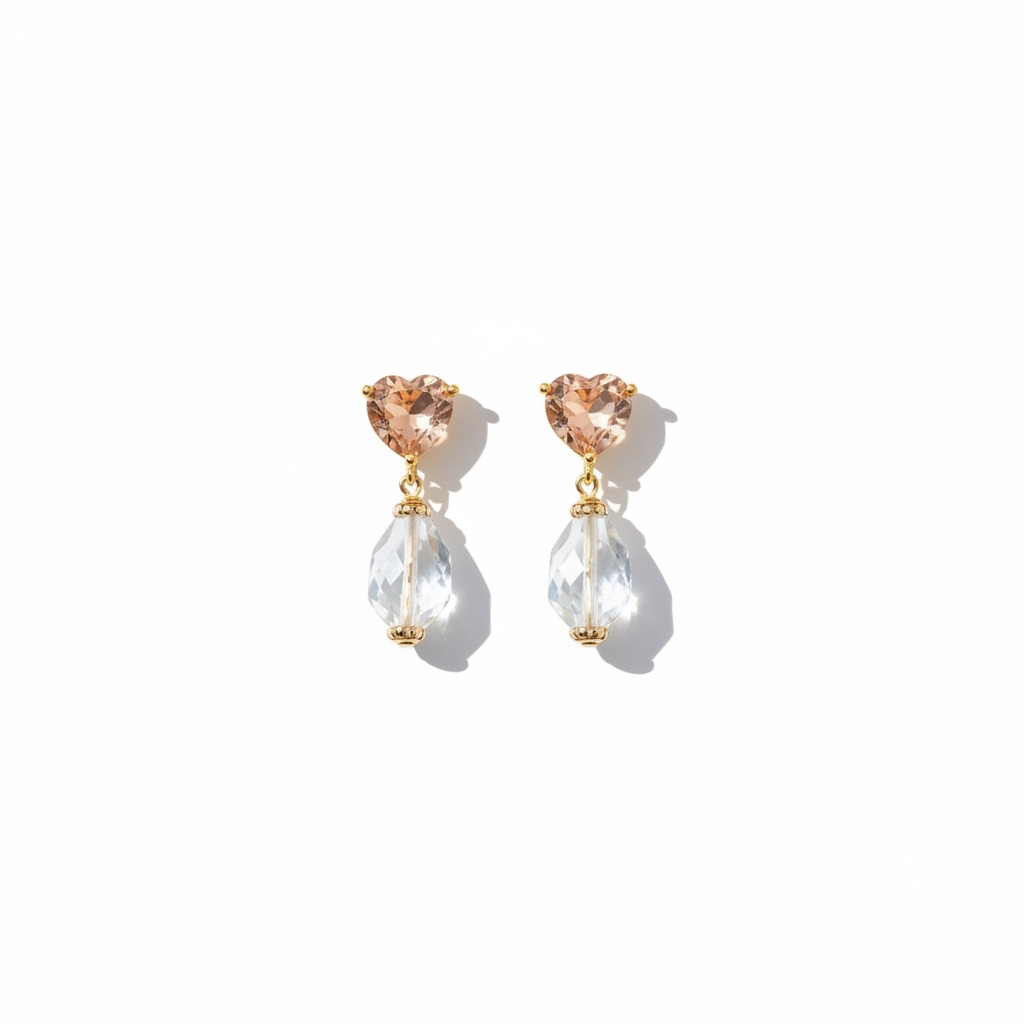 The Blush Heart & Crystal Quartz Drop Earrings