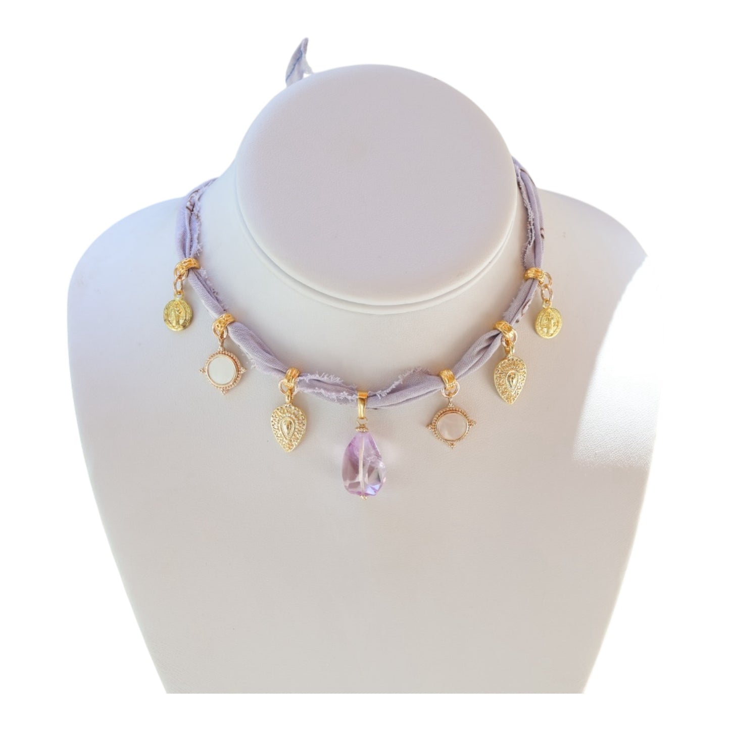 Soft Amethyst Bandana Charm Necklace