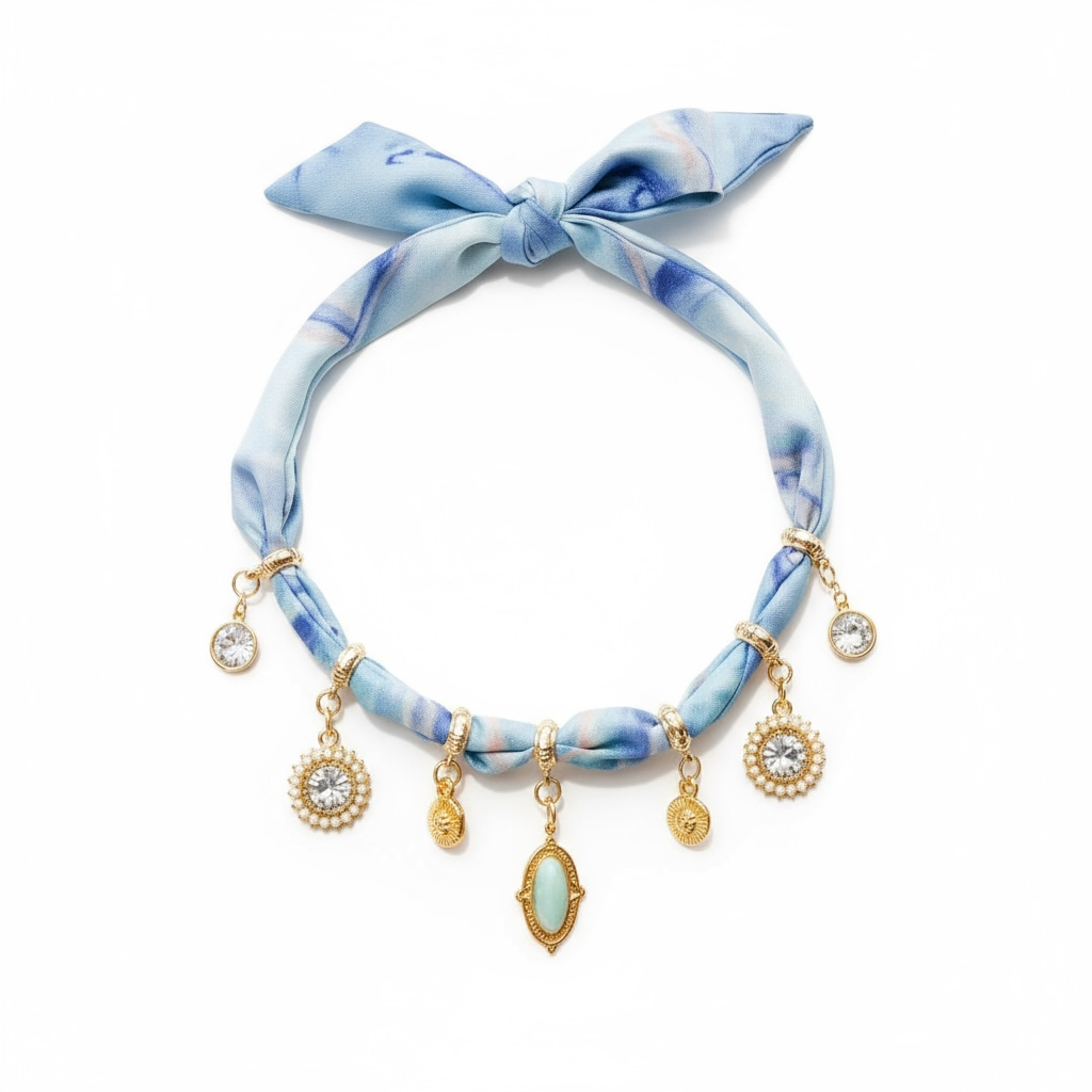 Beneath The Blue Waves Scarf Wrap Necklace
