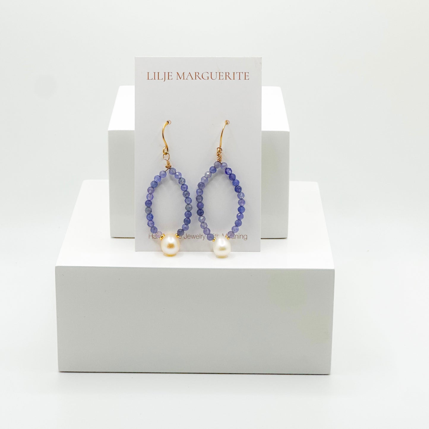 Tanzanite Beaded Pearl Earrings