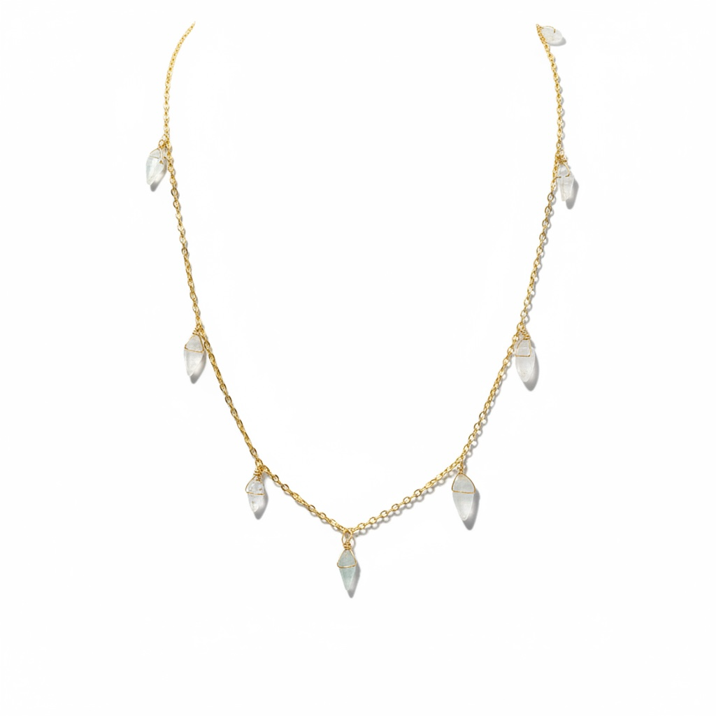 Aquamarine Leaf Drop Necklace