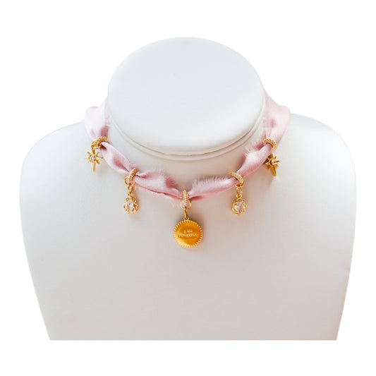 I Am Powerfull Pink Silk Necklace