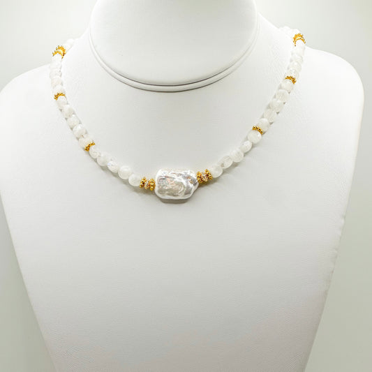 Moonstone and Keshi Pearl Necklace