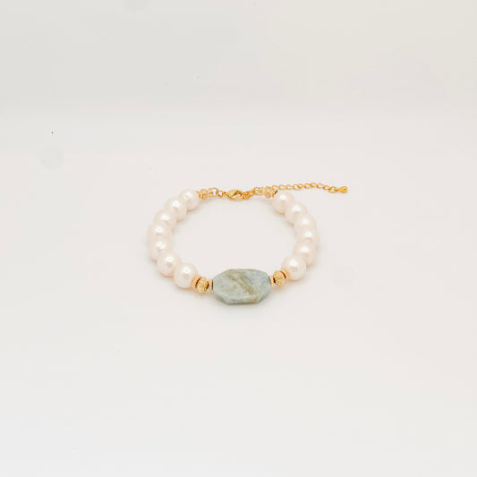 Blue Morganite and Pearl Bracelet