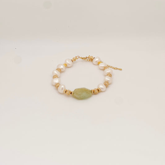 Green Morganite and Pearl Bracelet