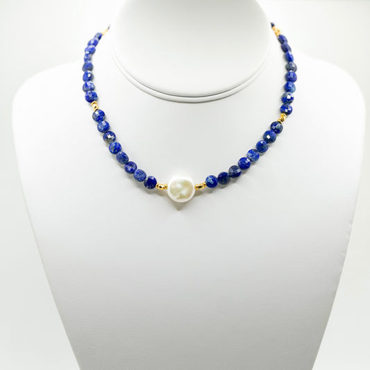 Lapis Lazuli and Coin Pearl Necklace