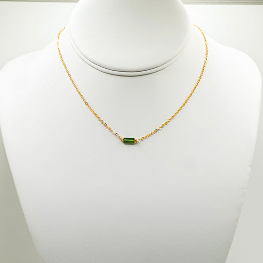 Green Tourmaline Tiny Bar Necklace