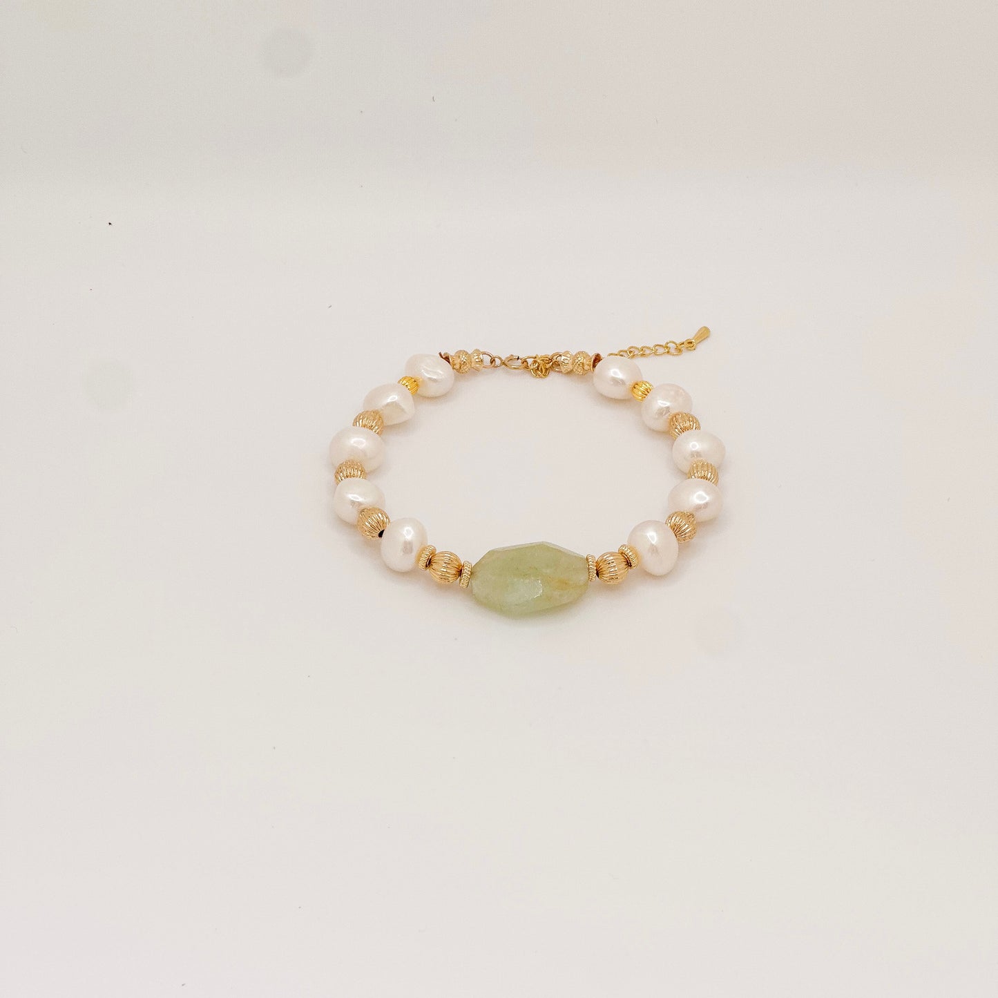 Green Morganite and Pearl Bracelet