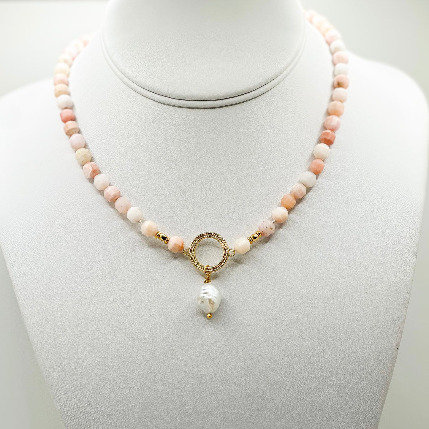 Pink Opal and Pearl Necklace