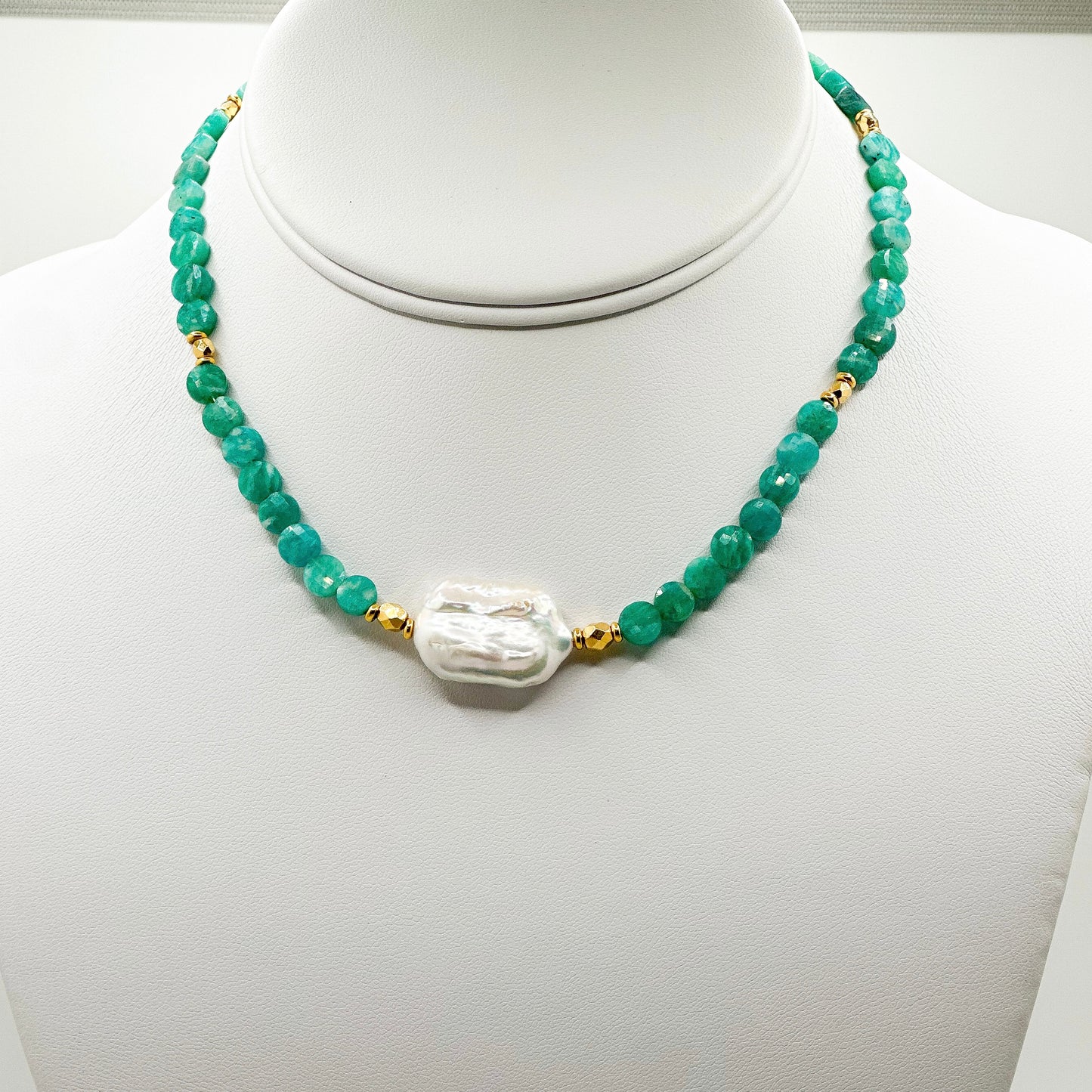 Malachite and Keshi Pearl Necklace