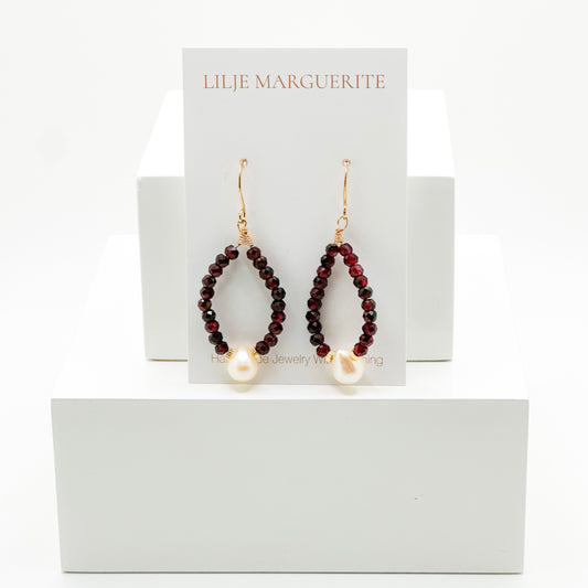 Garnet Pearl Drop Earring