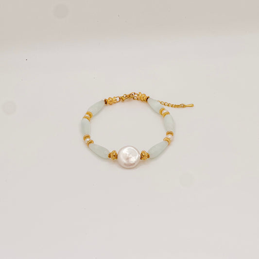 Aquamarine Coin Pearl Bracelet