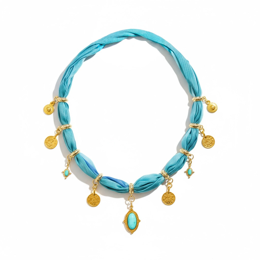 Tropical Blues Charm Neck Wrap Necklace