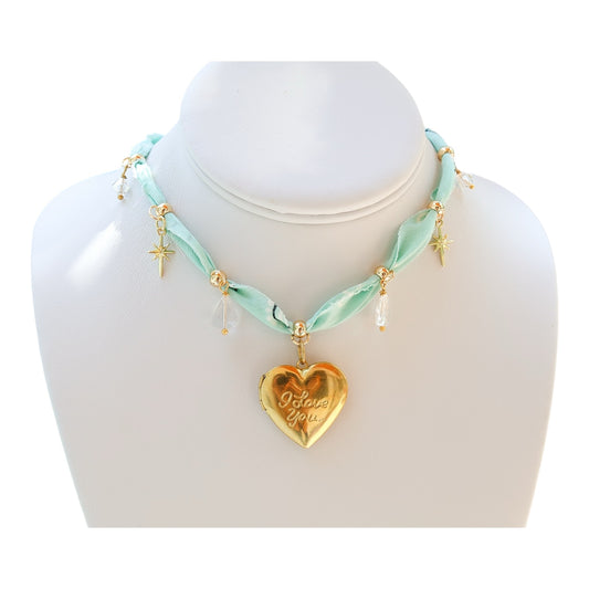 I Love You Aqua Bandana Necklace