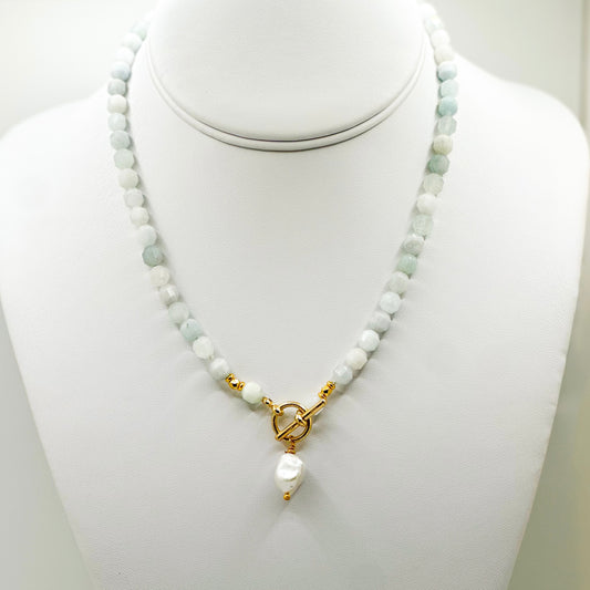 Aquamarine and Baroque Pearl Necklace