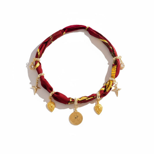 Maroon Whispers Charm Scarf Necklace