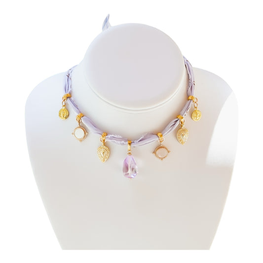 Soft Amethyst Bandana Charm Necklace