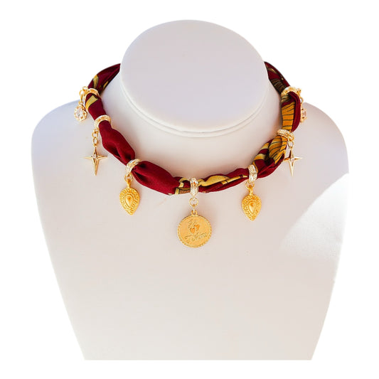 Maroon Whispers Charm Scarf Necklace